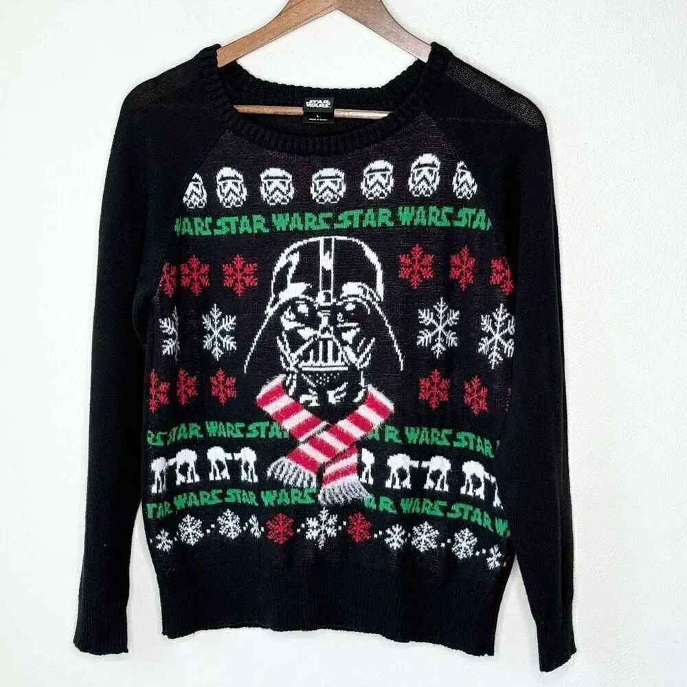 Star Wars Black Crew Neck Darth Vader Ugly Holiday Christmas Sweater - Women’s U